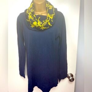 Soft Surroundings Navy Blue Cowl Neck Long Sleeve Embroidered Sequin Top NWT S-M